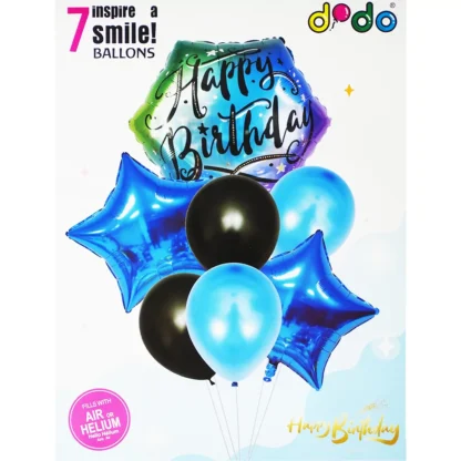 Set aranjament 7 baloane folie si latex Happy Birthday, albastru - imagine 2