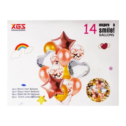 Set aranjament 14 baloane folie si latex, rose gold - imagine 2