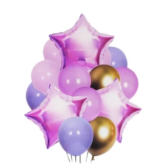 Set aranjament 15 baloane folie si latex, mov deschis