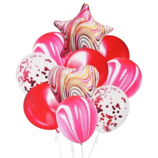Set aranjament 10 baloane folie si latex, agate roz-rosu