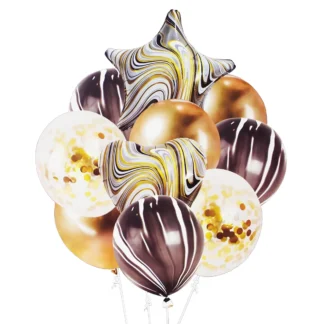 Set aranjament 10 baloane folie si latex, agate maro-auriu