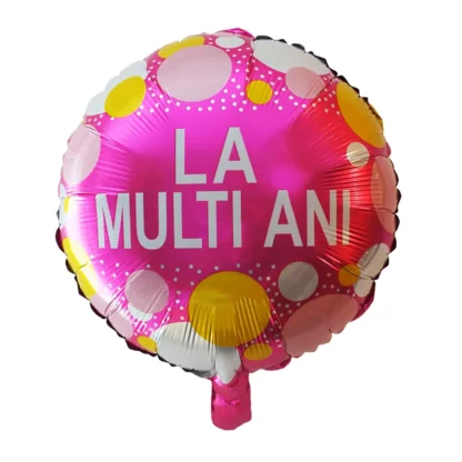 Baloane folie rotunde imprimate La Multi Ani, 45 cm - imagine 3
