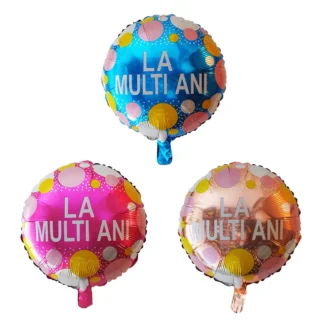 Baloane folie rotunde imprimate La Multi Ani, 45 cm
