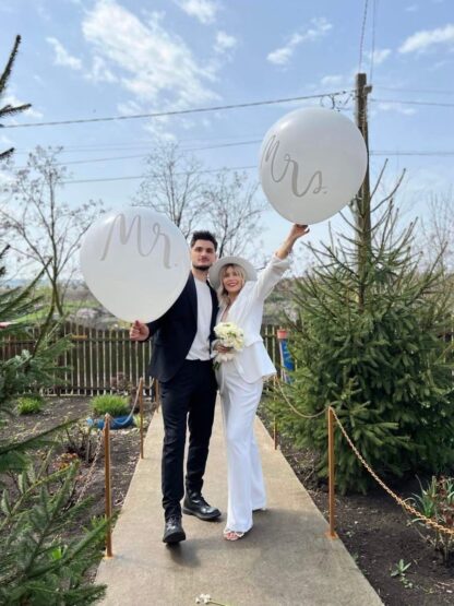 Baloane Jumbo Mr & Mrs rotunde, 90 cm - imagine 5