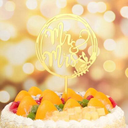 Topper tort Mr & Mrs, auriu 17 cm - imagine 3