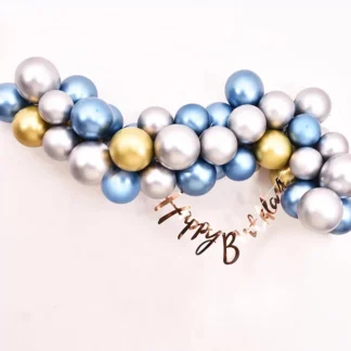 Ghirlanda cu 40 de baloane in culori bleu, auriu, argintiu, cu banner Happy Birthday