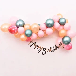 Ghirlanda cu 40 de baloane in culori roz, portocaliu, turcoaz, rosu, cu banner Happy Birthday