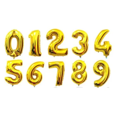 Baloane folie in forma de cifre 1, 2, 3, 4, 5, 6, 7, 8, 9, 0, Auriu, 70 cm