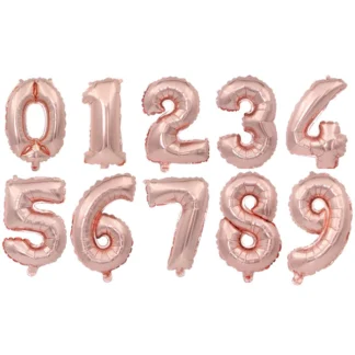 Baloane folie in forma de cifre 1, 2, 3, 4, 5, 6, 7, 8, 9, 0, Rose Gold, 70 cm