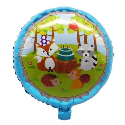 Balon folie rotund cu animalute, albastru, 45 cm - imagine 2
