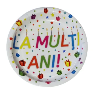Set 10 farfurii La multi ani multicolore, 18 cm