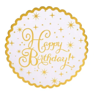 Platou prajituri Happy Birthday cu stelute aurii, 30 cm