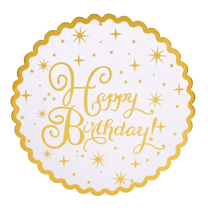 Platou prajituri Happy Birthday cu stelute aurii, 30 cm