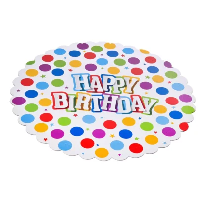 Platou prajituri Happy Birthday cu bulinute multicolore, 30 cm - imagine 2