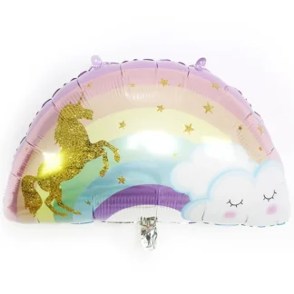 Balon folie figurina Curcubeu cu norisor si Unicorn, 75 x 50 cm