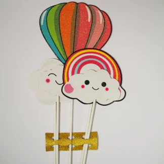 Set decoratiuni tort / Topper cu norisori, curcubeu si balon, glitter