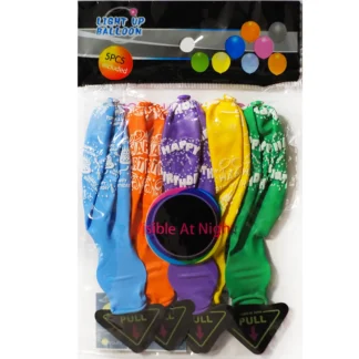 Set 5 baloane latex Happy Birthday, multicolore, 30 cm, cu lumina