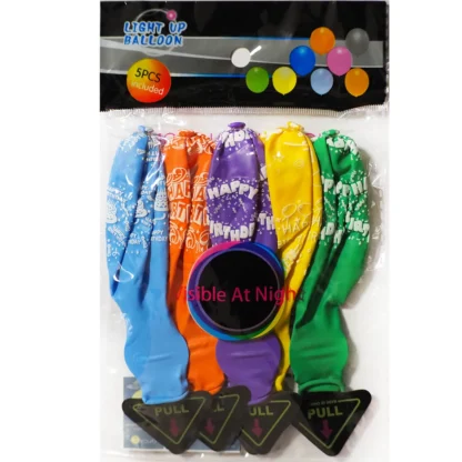 Set 5 baloane latex Happy Birthday, multicolore, 30 cm, cu lumina