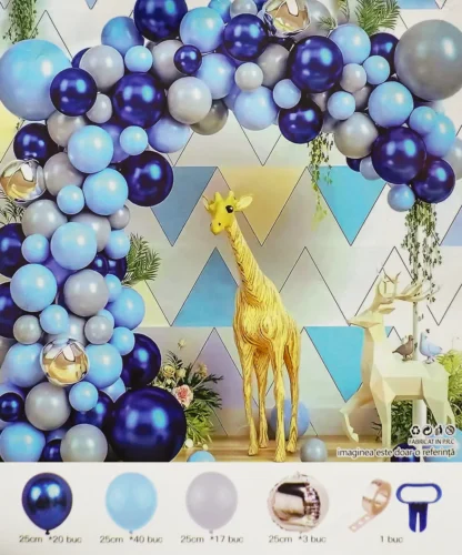 Set arcada baloane in nuante de albastru, gri si argintiu, cu baloane sfera si accesorii - imagine 2