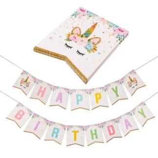 Ghirlanda stegulete Unicorn Happy Birthday, double sided