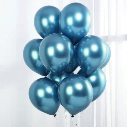 Set 10 baloane latex, Albastru Mediu, cromate, 30 cm