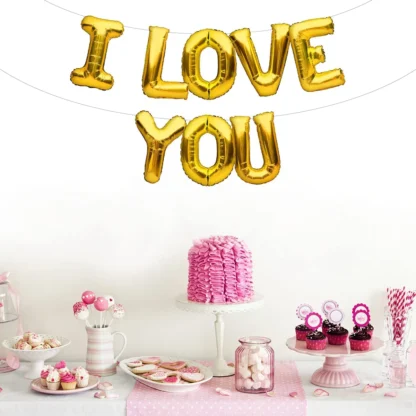 Set baloane folie litere I Love You, auriu - imagine 2