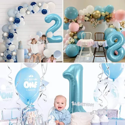Baloane folie in forma de cifre 1, 2, 3, 4, 5, 6, 7, 8, 9, 0, Albastru Macarons, 70 cm - imagine 3