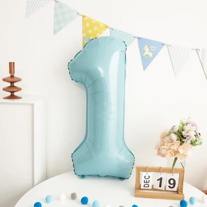 Baloane folie in forma de cifre 1, 2, 3, 4, 5, 6, 7, 8, 9, 0, Albastru Macarons, 70 cm - imagine 5