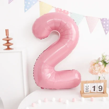 Baloane folie in forma de cifre 1, 2, 3, 4, 5, 6, 7, 8, 9, 0, Roz Macarons, 70 cm - imagine 3