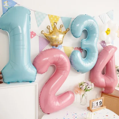 Baloane folie in forma de cifre 1, 2, 3, 4, 5, 6, 7, 8, 9, 0, Albastru Macarons, 70 cm - imagine 4