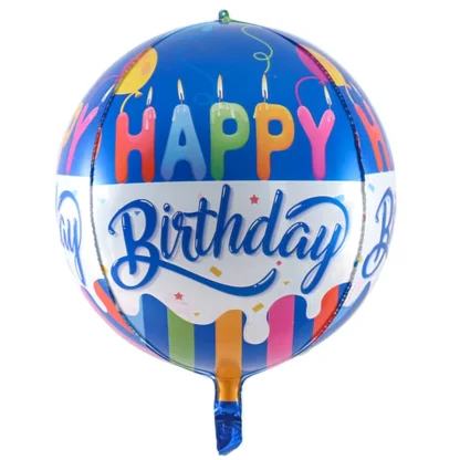 Balon folie Sfera 4D Happy Birthday, albastru, 55 cm