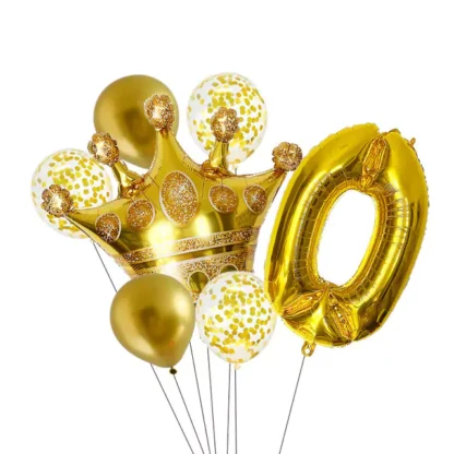 Set aranjament bundle 7 baloane cu coronita si cifra, aurii - imagine 2