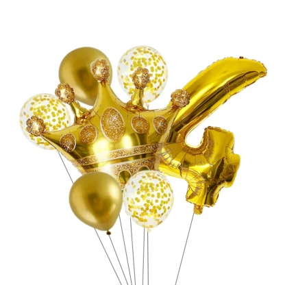 Set aranjament bundle 7 baloane cu coronita si cifra, aurii - imagine 6