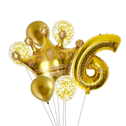 Set aranjament bundle 7 baloane cu coronita si cifra, aurii - imagine 8
