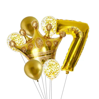 Set aranjament bundle 7 baloane cu coronita si cifra, aurii - imagine 9