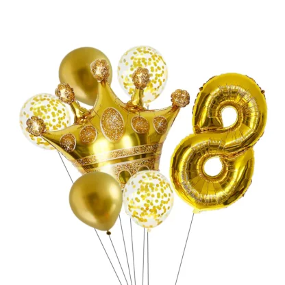 Set aranjament bundle 7 baloane cu coronita si cifra, aurii - imagine 10