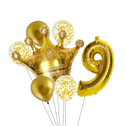 Set aranjament bundle 7 baloane cu coronita si cifra, aurii - imagine 11