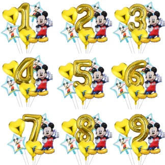 Set aranjament bundle 6 baloane folie Mickey cu cifra aurie