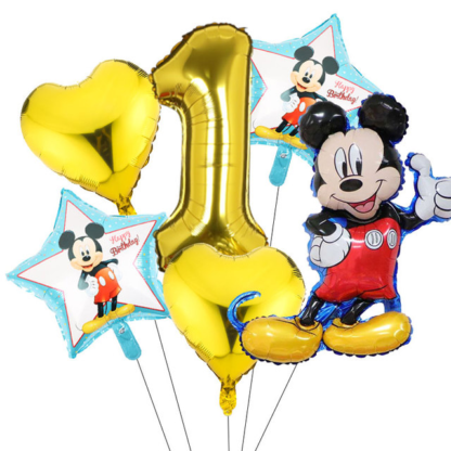 Set aranjament bundle 6 baloane folie Mickey cu cifra aurie - imagine 2