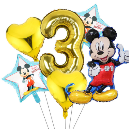 Set aranjament bundle 6 baloane folie Mickey cu cifra aurie - imagine 4