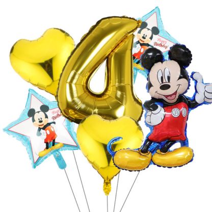 Set aranjament bundle 6 baloane folie Mickey cu cifra aurie - imagine 5