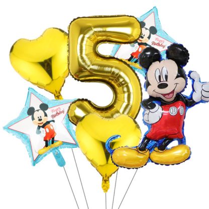 Set aranjament bundle 6 baloane folie Mickey cu cifra aurie - imagine 6