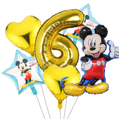 Set aranjament bundle 6 baloane folie Mickey cu cifra aurie - imagine 7