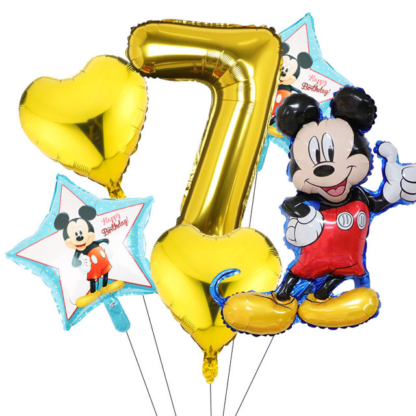 Set aranjament bundle 6 baloane folie Mickey cu cifra aurie - imagine 8