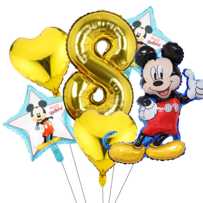 Set aranjament bundle 6 baloane folie Mickey cu cifra aurie - imagine 9