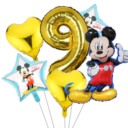 Set aranjament bundle 6 baloane folie Mickey cu cifra aurie - imagine 10