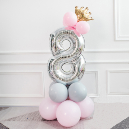 Set aranjament bundle 14 baloane cu Coronita si Cifra argintie - imagine 10