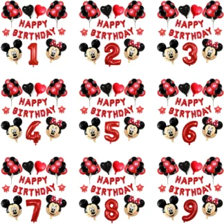 Set aranjament bundle aniversar cu 36 baloane, cu Mickey si Minnie, cu Cifra 100 cm
