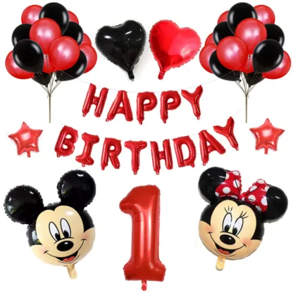 Set aranjament bundle aniversar cu 36 baloane, cu Mickey si Minnie, cu Cifra 100 cm - imagine 2