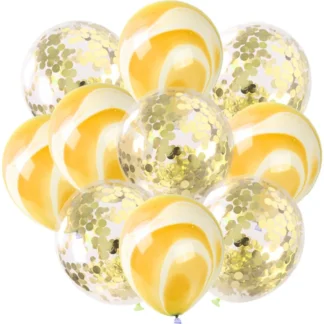 Set aranjament bundle 10 baloane, cu baloane marmorate si confetti aurii